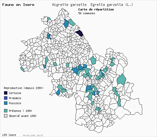 Carte Reproduction: Aigrette garzette Egretta garzetta (L.) en Isre