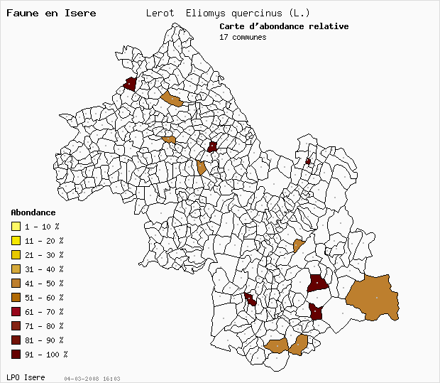 Carte Abondance: Lrot Eliomys quercinus (L.) en Isre
