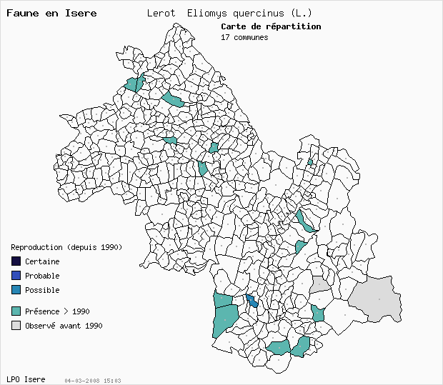 Carte Reproduction: Lrot Eliomys quercinus (L.) en Isre