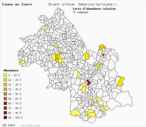 Carte Abondance: Bruant ortolan Emberiza hortulana L. en Isre