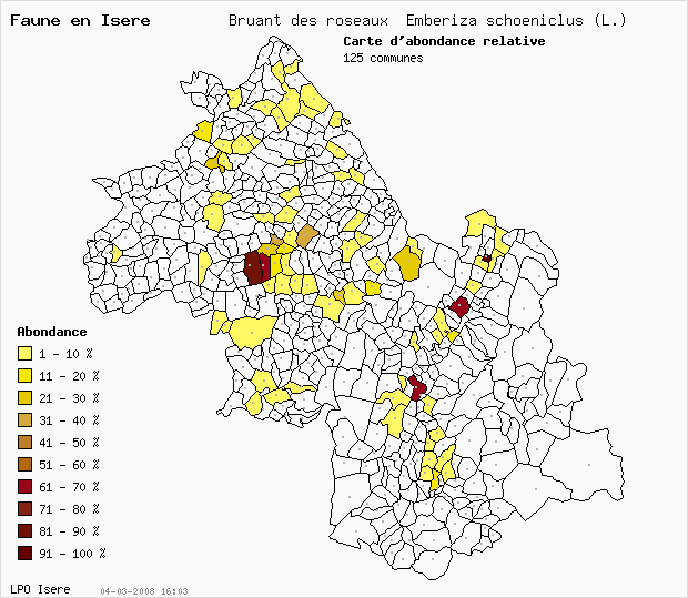 Carte Abondance: Bruant des roseaux Emberiza schoeniclus (L.) en Isre