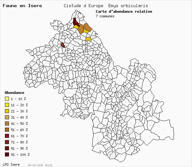 Carte Abondance: Cistude d Europe Emys orbicularis en Isre