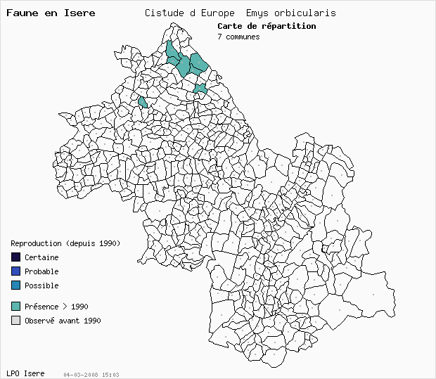 Carte Reproduction: Cistude d Europe Emys orbicularis en Isre