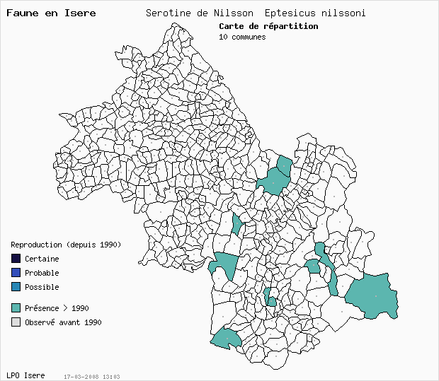 Carte Reproduction: Srotine de Nilsson Eptesicus nilssoni en Isre