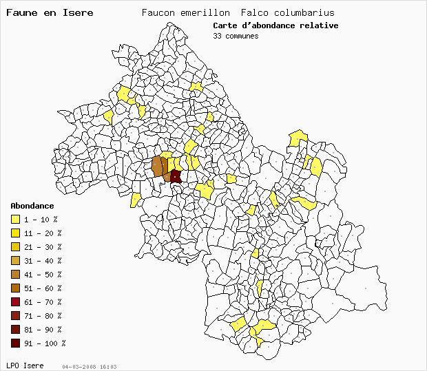 Carte Abondance: Faucon merillon Falco columbarius en Isre