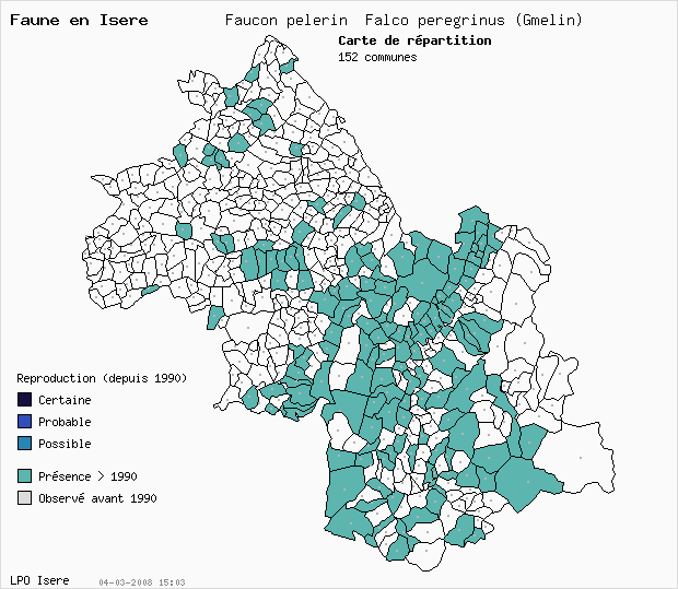 Carte Reproduction: Faucon plerin Falco peregrinus (Gmelin) en Isre