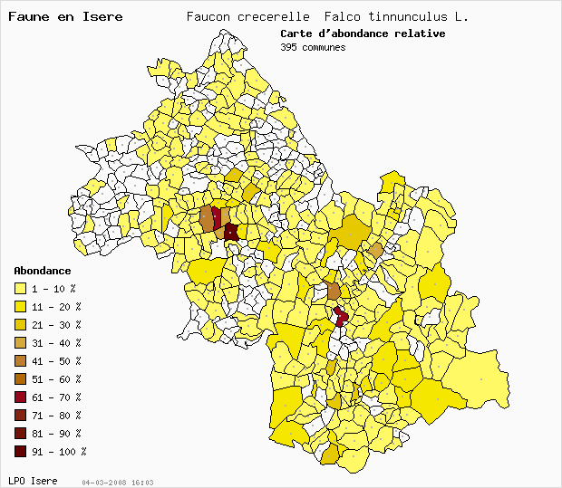 Carte Abondance: Faucon crcerelle Falco tinnunculus L. en Isre