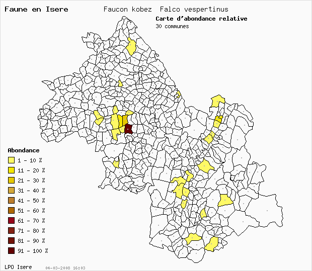 Carte Abondance: Faucon kobez Falco vespertinus en Isre