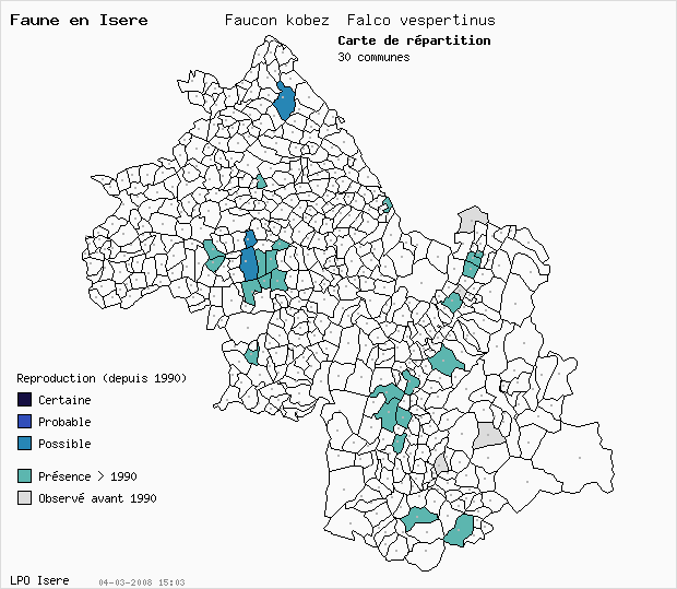 Carte Reproduction: Faucon kobez Falco vespertinus en Isre