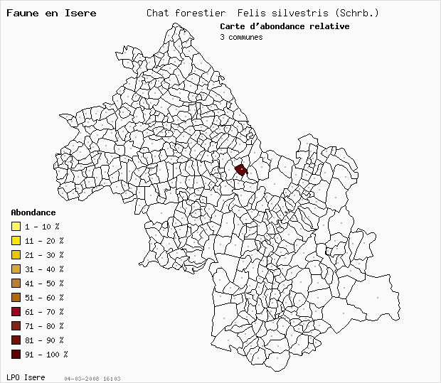 Carte Abondance: Chat forestier Felis silvestris (Schrb.) en Isre