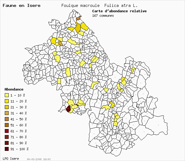 Carte Abondance: Foulque macroule Fulica atra L. en Isre