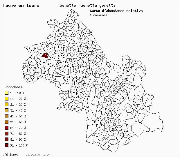 Carte Abondance: Genette Genetta genetta en Isre