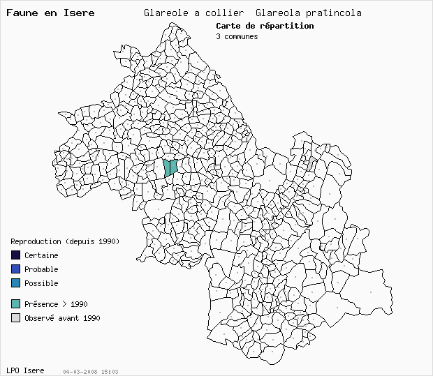 Carte Reproduction: Glarole  collier Glareola pratincola en Isre