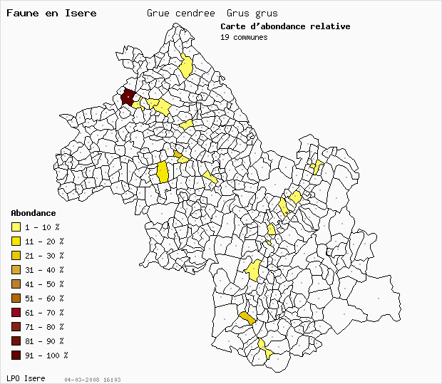 Carte Abondance: Grue cendre Grus grus en Isre