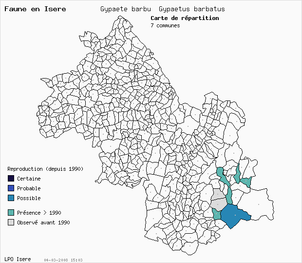 Carte Reproduction: Gypate barbu Gypaetus barbatus en Isre
