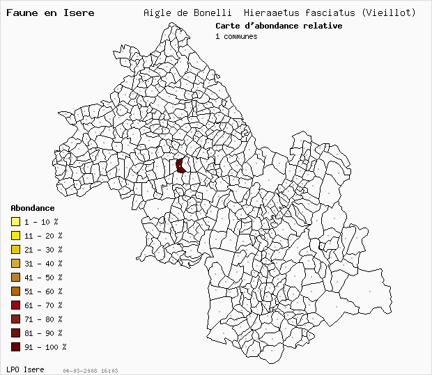 Carte Abondance: Aigle de Bonelli Hieraaetus fasciatus (Vieillot) en Isre