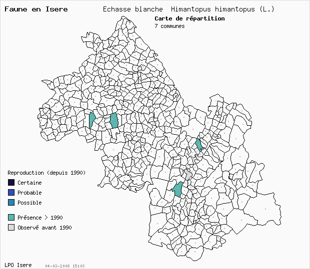 Carte Reproduction: Echasse blanche Himantopus himantopus (L.) en Isre