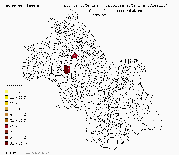 Carte Abondance: Hypolas ictrine Hippolais icterina (Vieillot) en Isre