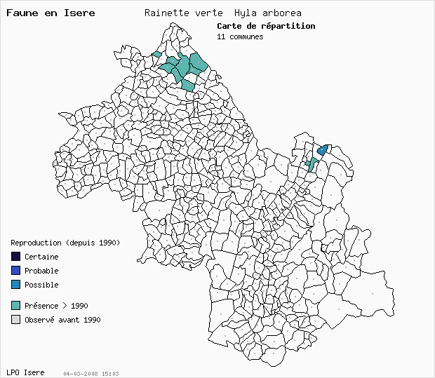 Carte Reproduction: Rainette verte Hyla arborea en Isre