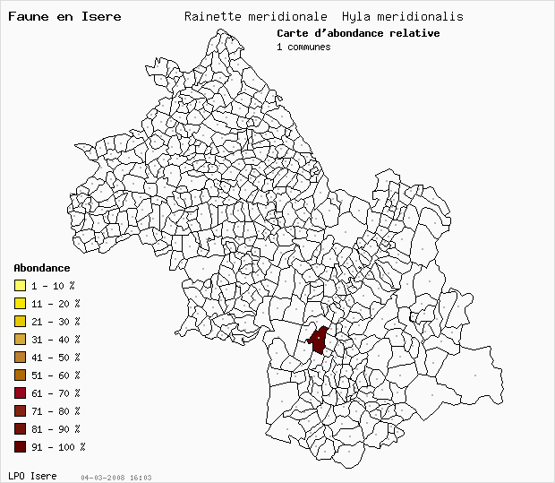 Carte Abondance: Rainette mridionale Hyla meridionalis en Isre