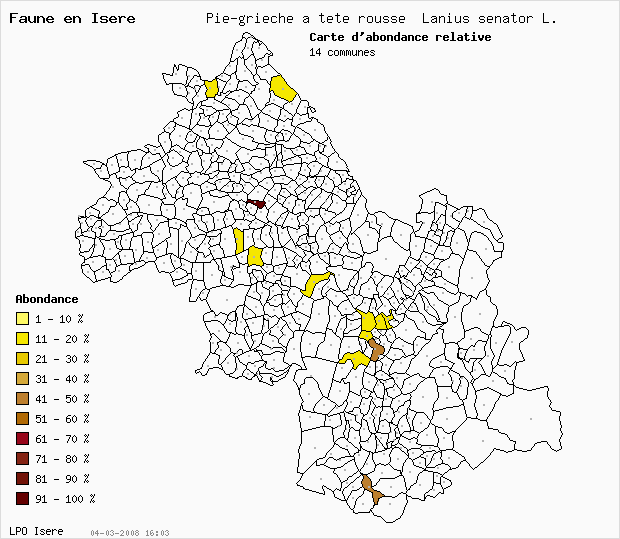 Carte Abondance: Pie-griche  tte rousse Lanius senator L. en Isre