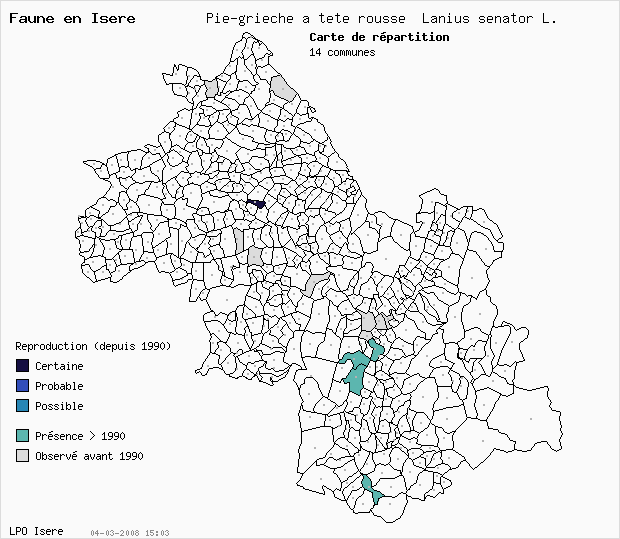 Carte Reproduction: Pie-griche  tte rousse Lanius senator L. en Isre