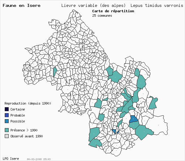 Carte Reproduction: Livre variable (des alpes) Lepus timidus varronis en Isre