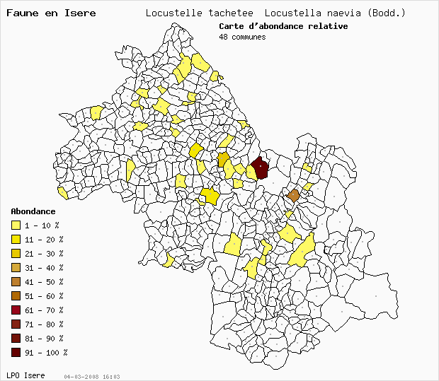 Carte Abondance: Locustelle tachete Locustella naevia (Bodd.) en Isre