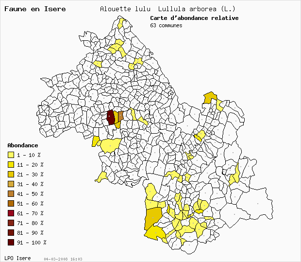 Carte Abondance: Alouette lulu Lullula arborea (L.) en Isre