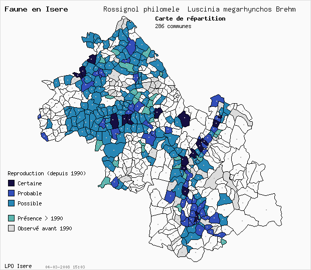 Carte Reproduction: Rossignol philomle Luscinia megarhynchos Brehm en Isre