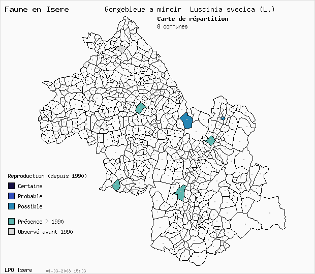 Carte Reproduction: Gorgebleue  miroir Luscinia svecica (L.) en Isre