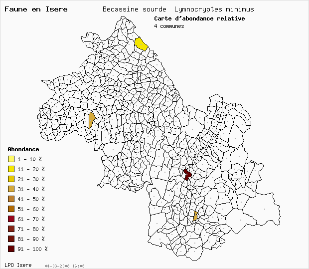 Carte Abondance: Bcassine sourde Lymnocryptes minimus en Isre