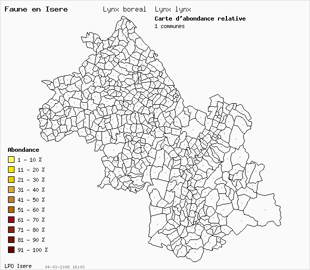 Carte Abondance: Lynx boral Lynx lynx en Isre