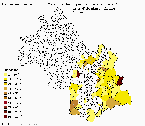 Carte Abondance: Marmotte des Alpes Marmota marmota (L.) en Isre