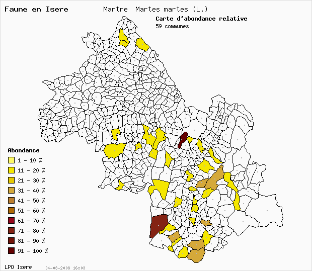 Carte Abondance: Martre Martes martes (L.) en Isre