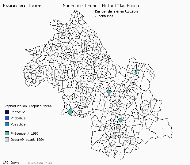 Carte Reproduction: Macreuse brune Melanitta fusca en Isre