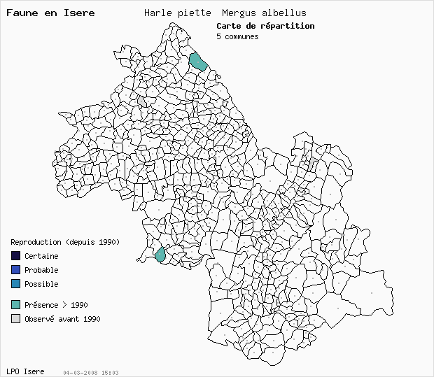 Carte Reproduction: Harle piette Mergus albellus en Isre