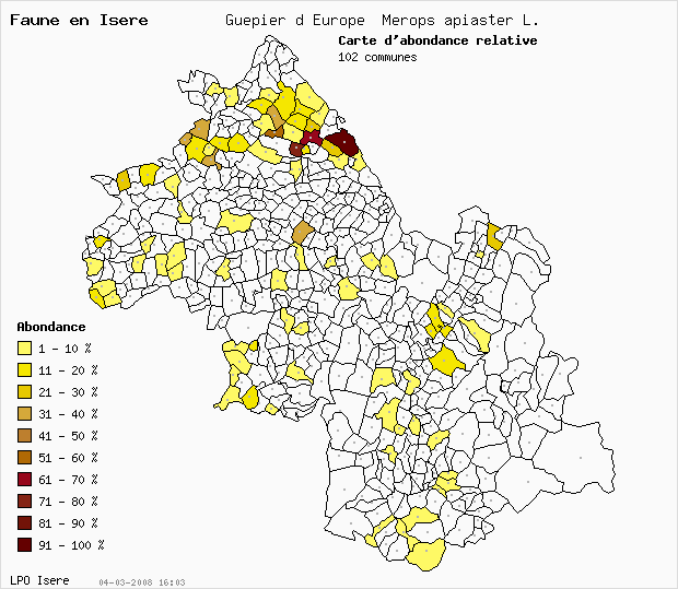 Carte Abondance: Gupier d Europe Merops apiaster L. en Isre