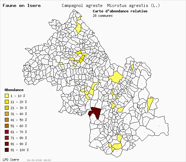 Carte Abondance: Campagnol agreste Microtus agrestis (L.) en Isre