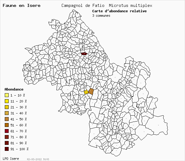 Carte Abondance: Campagnol de Fatio Microtus multiplex en Isre