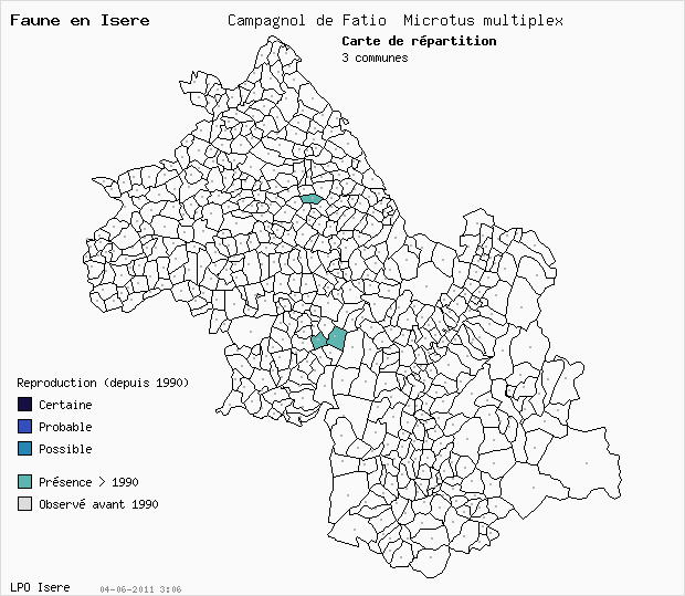 Carte Reproduction: Campagnol de Fatio Microtus multiplex en Isre