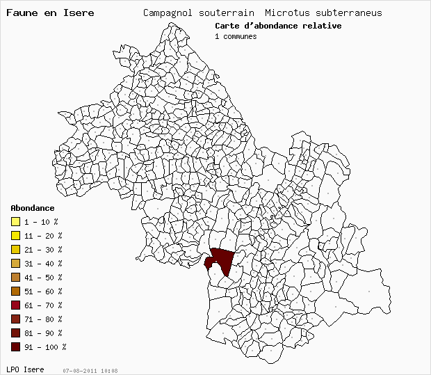 Carte Abondance: Campagnol souterrain Microtus subterraneus en Isre