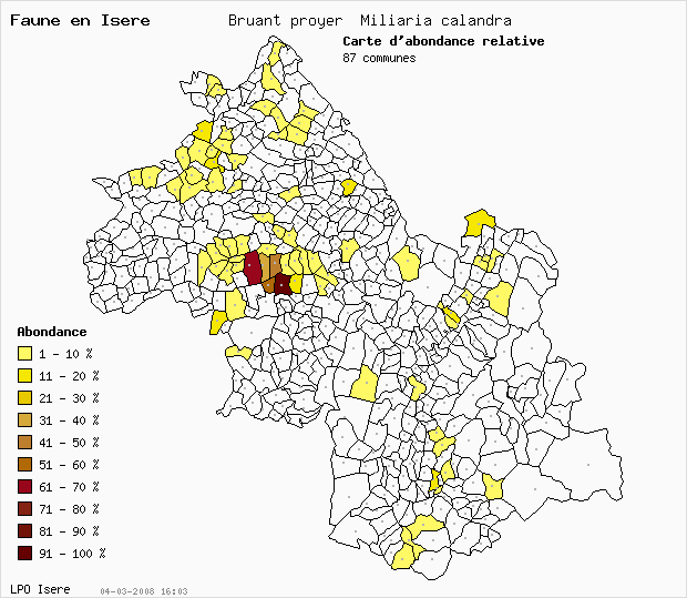 Carte Abondance: Bruant proyer Miliaria calandra en Isre