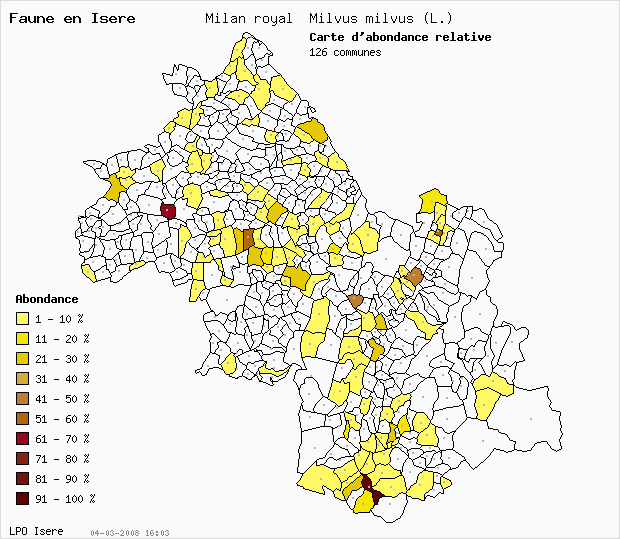 Carte Abondance: Milan royal Milvus milvus (L.) en Isre
