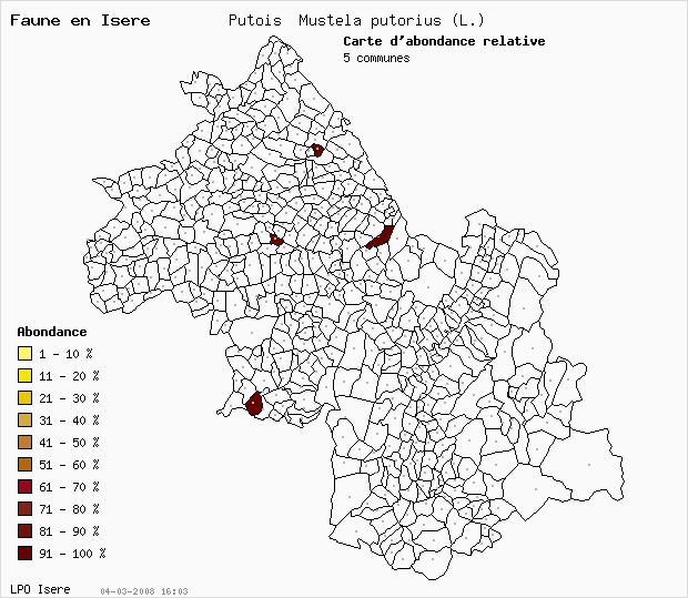 Carte Abondance: Putois Mustela putorius (L.) en Isre