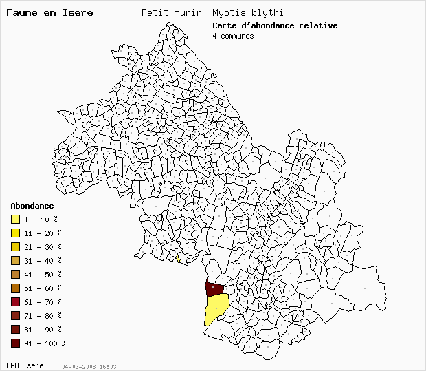 Carte Abondance: Petit murin Myotis blythi en Isre