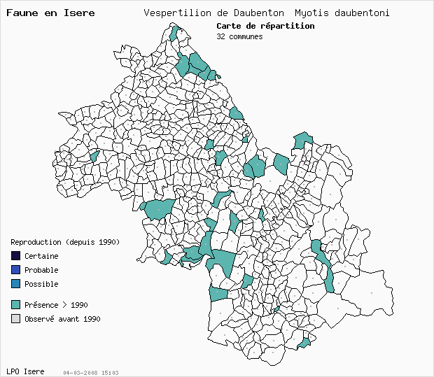 Carte Reproduction: Vespertilion de Daubenton Myotis daubentoni en Isre