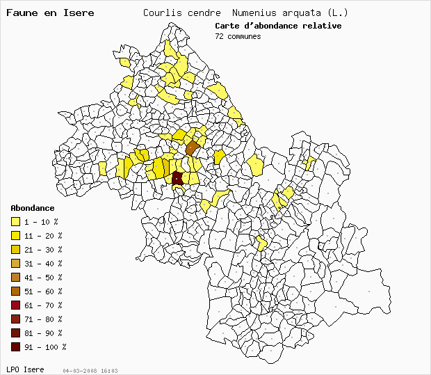 Carte Abondance: Courlis cendr Numenius arquata (L.) en Isre