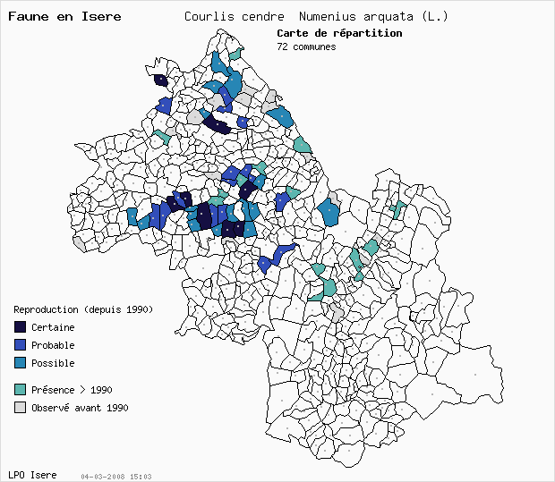 Carte Reproduction: Courlis cendr Numenius arquata (L.) en Isre