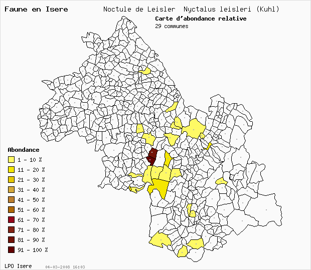 Carte Abondance: Noctule de Leisler Nyctalus leisleri (Kuhl) en Isre